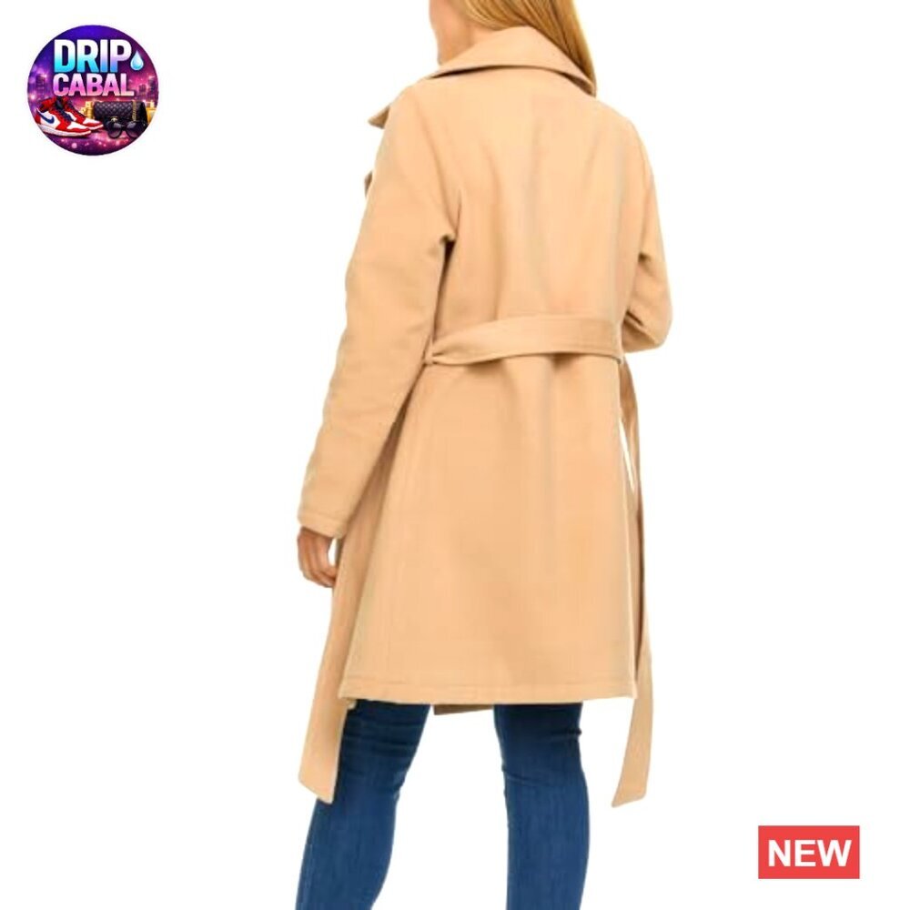 Double-Breasted Trench Coat Faux Wool Winter Elegant Classic Chic Oversized - Picture 5 of 7